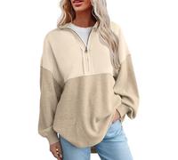 Womens Half Zip Sweatshirts Long Sleeve Pullover Quarter Zip Drop Shoulder Trendy Ladies Tops Oversized Pullover Sweatshirt for Women UK Clearance Hoodie Sweater Teen Girls Fall Blouse Clothes Khaki