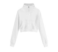 Womens Half Zip up Lapel Hoodie Plus Size Cropped Hoodies Sweatshirt Zipper Women's Jackets with Pocket Long Sleeves Sweatshirt for Women Fall Winter Tops Shirts White