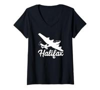 Womens Halifax Bomber British WW2 Plane Flying Silhouette V-Neck T-Shirt