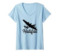 Womens Halifax Bomber British WW2 Plane Flying Silhouette V-Neck T-Shirt