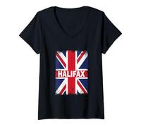 Women's Halifax - Vintage Union Jack British Flag V-Neck T-Shirt