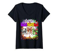 Womens Hallothanksmas Coquette Bow Halloween Thanksgiving Christmas V-Neck T-Shirt