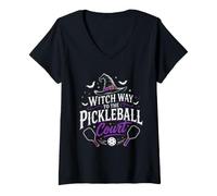 Women's Halloween 2026 Witch Way to The Pickleball Court V-Neck T-Shirt