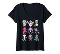 Womens Halloween Alien T-Shirt - Cute Spooky Extraterrestrial UFO V-Neck T-Shirt