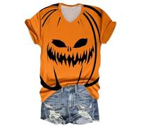 Womens Halloween Apparel Ghost Doodles Crew Neck Spooky Season Shirt Short Sleeve Top Playful Colorful Family Party Outfit Clothes Halloween Street Travel (Watermelon Red, S)
