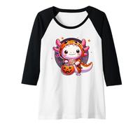 Womens Halloween Axolotl Monster Costume Trick or Treat Girls Raglan Baseball Tee