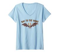 Womens Halloween Bat to The Bone Funny Spooky Pun V-Neck T-Shirt