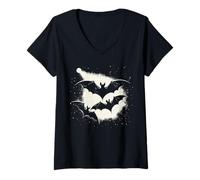 Womens Halloween Bats Vampire Goth Aesthetic V-Neck T-Shirt