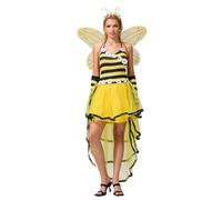 Women's Halloween Bee Queen Costume Bumble Bee Dress with Wings Headband Arm Sleeve Outfit for Cosplay Theme Party Fancy Costume (A-Yellow, XL)
