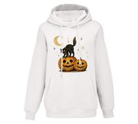 Womens Halloween Black Cat Pumpkin Jumper Spooky Season Long Sleeve Top | Soft casual pullover top with a relaxed drop shoulder fit and fun festive graphic for comfortable seasonal wear