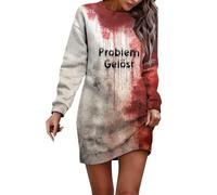 Women's Halloween Bloodstain Print Sweatshirt Dress, Fleece Lined Tunic | Long sleeve crew neck pullover dress with cosy fleece lining, casual autumn tunic for Halloween