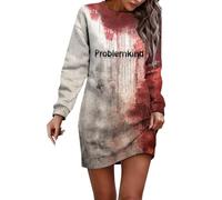 Women's Halloween Bloodstain Print Sweatshirt Dress, Fleece Lined Tunic | Long sleeve crew neck pullover dress with cosy fleece lining, casual autumn tunic for Halloween