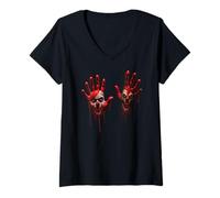 Womens Halloween Bloody Hands Blood Splash Costume Zombie Blood V-Neck T-Shirt