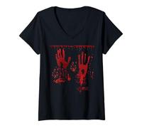 Womens Halloween Bloody Hands Blood Splatter Zombie Costume V-Neck T-Shirt