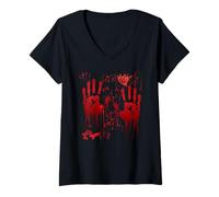 Womens Halloween Bloody Hands Blood Splatter Zombie Costume V-Neck T-Shirt
