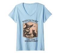 Womens Halloween Book Lover Witch Way to The Bookstore Tee V-Neck T-Shirt