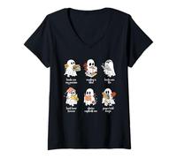Womens Halloween Books are My Passion Ghost Reader Spooky Season V-Neck T-Shirt