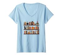 Womens Halloween Bookshelf Spooky Season Horror Book V-Neck T-Shirt