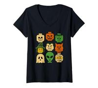 Womens Halloween Brick Head Faces Costume Matching Family Kids Boys V-Neck T-Shirt
