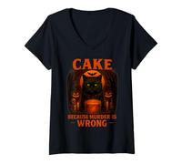 Womens Halloween Cake Cat Costume Funny Pun Spooky Design V-Neck T-Shirt