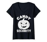 Women's Halloween Candy Security Pumpkin Funny V-Neck T-Shirt