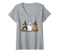 Womens Halloween Capybara Lover Spooky Season Capy Witch Animal V-Neck T-Shirt