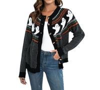 Women's Halloween Cardigan Loose Fit Long Sleeve Open Front Cardigans Cute Pumpkin Ghost Graphic Cardigan Fashion Lightweight Button Down Knitwear Soft Comfortable Elegant Autumn Winter Outerwear