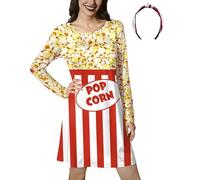 Womens Halloween Casual Loose Fit Holiday Mini Pocket Cosplay Dress Pretty A-Line Food Costume Pop Corn M
