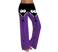Women's Halloween Casual Pants Stretch Wide Leg Pj Pants High Waisted Pumpkin Skull Ghost Print Pjs Palazzo Pants Cute Y2K Joggers Lounge Fall Outfits(b01-Purple, S)