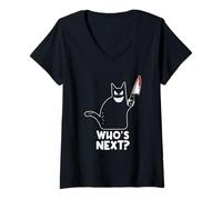 Womens Halloween Cat Cat Lover Black Cat Whos Next V-Neck T-Shirt