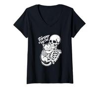 Womens Halloween Cat Skeleton Forever My Cat Style V-Neck T-Shirt