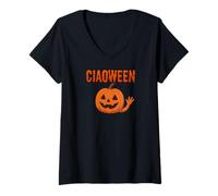 Womens Halloween? Ciaoween! Funny Pun for Fans of All Things Spooky V-Neck T-Shirt