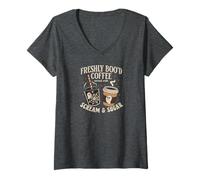 Womens Halloween Coffee Freshly Boo’d Scream Sugar Ghost V-Neck T-Shirt