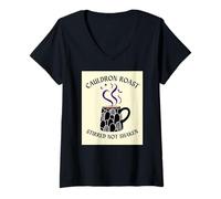 Womens Halloween Coffee Lover Cauldron Roast Stirred Not Shaken V-Neck T-Shirt