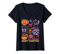 Women's Halloween Coffee No Tricks Just Coffee Spooky Humor V-Neck T-Shirt