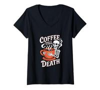 Womens Halloween Coffee Till Death Skeleton Caffeine Vibes V-Neck T-Shirt