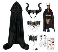 Women's Halloween Costume Devil Evil Queen Costume Halloween Cape with Hood Devil Horns Headband Gothic Lace Necklace Bracelet Halloween Costume Accessory Carnival Theme Party Costume