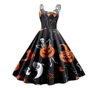 Womens Halloween Costume Dresses for Women Sleeveless Funny Print A Line Dress Spaghetti Strap 1950s Cocktail Party Maternity Casual