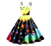 Womens Halloween Costume Dresses for Women Sleeveless Funny Print A Line Dress Spaghetti Strap 1950s Cocktail Party Maternity Casual
