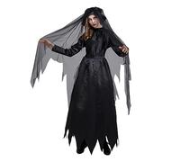 Womens Halloween Costume Halloween Ghost Bride Dress Veil Hat Set Three Piece Set Full Length Witch Cosplay Costume Medieval Vampire Fancy Dress Up