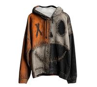 Womens Halloween Costume,Halloween Pumpkin Face Colorblock Patchwork Hoodie Scary Face Horror Print Long Sleeve Hooded Sweatshirts Fleece Lined Pullover Jumpers Tops Hoodies Ladies Orange