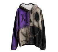 Womens Halloween Costume,Halloween Pumpkin Face Colorblock Patchwork Hoodie Scary Face Horror Print Long Sleeve Hooded Sweatshirts Fleece Lined Pullover Jumpers Tops Hoodies Ladies Purple