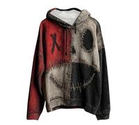 Womens Halloween Costume,Halloween Pumpkin Face Colorblock Patchwork Hoodie Scary Face Horror Print Long Sleeve Hooded Sweatshirts Fleece Lined Pullover Jumpers Tops Hoodies Ladies Red
