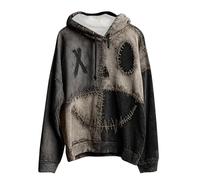 Womens Halloween Costume,Halloween Pumpkin Face Colorblock Patchwork Hoodie Scary Face Horror Print Long Sleeve Hooded Sweatshirts Fleece Lined Pullover Jumpers Tops Hoodies Ladies Gray