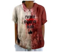 Women's Halloween Costume Letter Print Short Sleeve T-Shirts Lapel Collar Loose Fit Bloody Horror Vintage Chic Versatile Blood Streetwear Top for Casual Carnival Bloody, Light Purple, XL