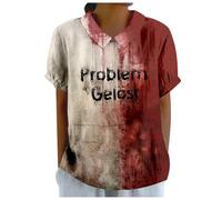 Women's Halloween Costume Letter Print Short Sleeve T-Shirts Lapel Collar Loose Fit Bloody Horror Vintage Chic Versatile Blood Streetwear Top for Casual Carnival Bloody, Light pink, S
