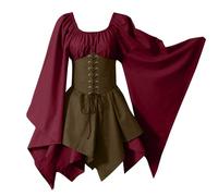 Womens Halloween Costumes Adult Lace-Up Corset Victorian Renaissance Vintage Dresses Medieval Gotic Dress Halloween Themed Party Outfits Wine Plus Size 14 16 18 20 22 24