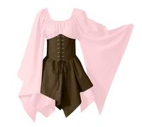 Womens Halloween Costumes Adult Lace-Up Corset Victorian Renaissance Vintage Dresses Medieval Gotic Dress Halloween Themed Party Outfits Pink Plus Size 14 16 18 20 22 24