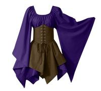 Womens Halloween Costumes Adult Lace-Up Corset Victorian Renaissance Vintage Dresses Medieval Gotic Dress Halloween Themed Party Outfits Purple Plus Size 14 16 18 20 22 24