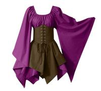 Womens Halloween Costumes Adult Lace-Up Corset Victorian Renaissance Vintage Dresses Medieval Gotic Dress Halloween Themed Party Outfits Purple Plus Size 14 16 18 20 22 24